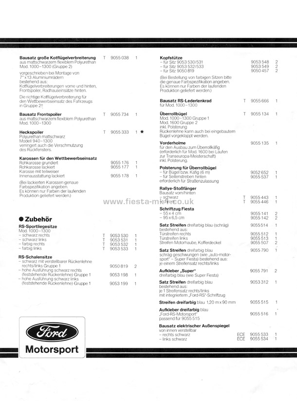 Fiesta MK1: Motorsport RS-Teileprogramm - Back Cover