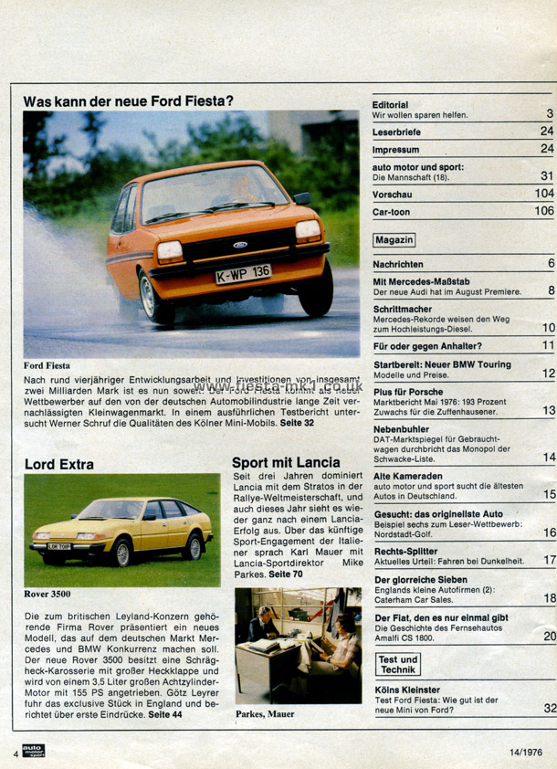 Auto Motor und Sport - Roat Test: Fiesta 1100S (Sport) - Page 1