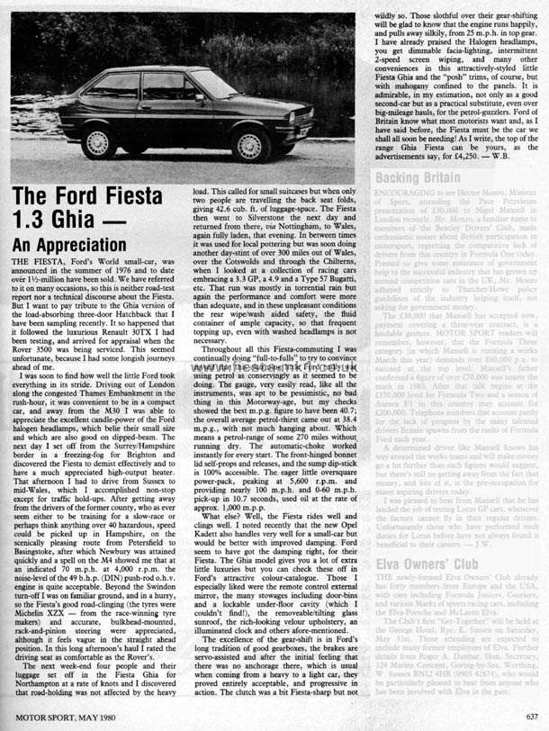 Motor Sport - Road Test: Fiesta Ghia 1.3 - Page 1