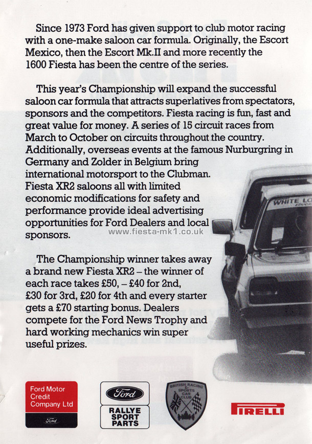 Fiesta MK1 Championship: Fiesta Championship Leaflet - Page 1
